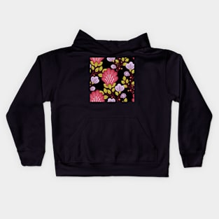 Print with Vintage Floral Motifs on Black Kids Hoodie